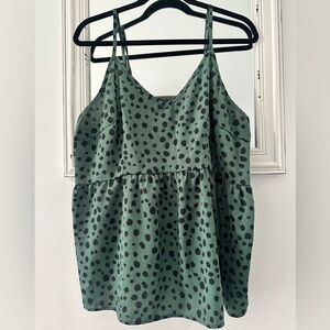 SHEIN Curve Olive Cami Top with Black Splotch Pattern